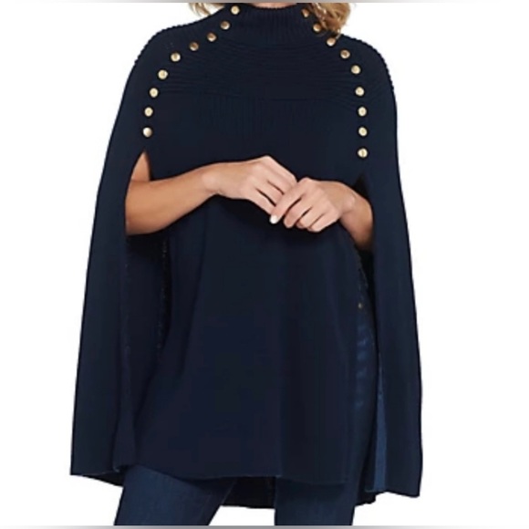 G.I.L.I. Jackets & Coats Qvc Gili Dark Navy Blue Sweater Cape